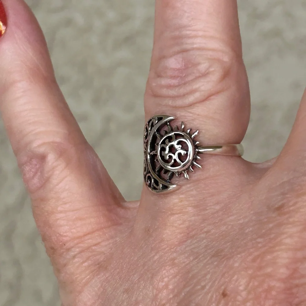 925 Sterling Silver Hand-Crafted Sun and Moon Ring